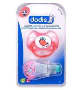 Dodie – Sucette forme anatomique + Attache sucette silicone (6M +) – Filles